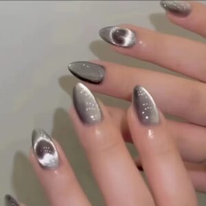 Silver Almond Cat Eye Nails