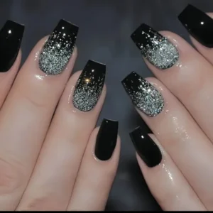 Black Glitter Press-On Ballet Nails(12pcs)