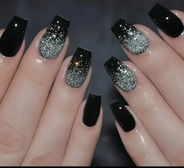 Black Glitter Press-On Ballet Nails(12pcs)